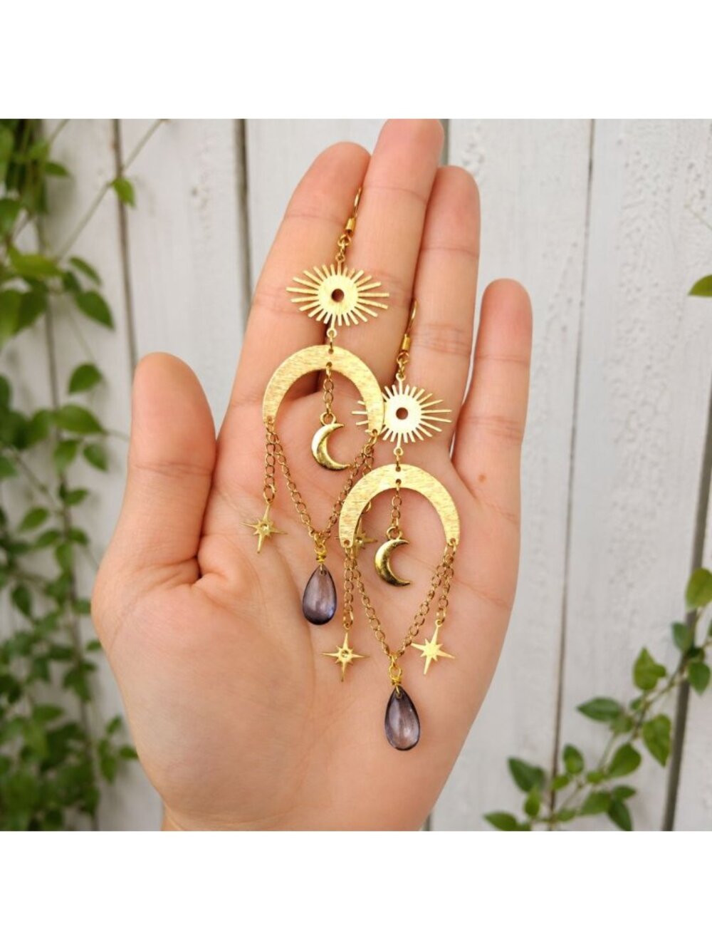 Magical Chandelier Earrings Celestial Planetary Unique Handmade Jewelry Blue